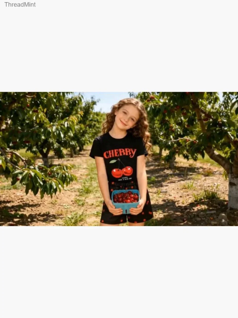Girls Two Piece Cherry Short Set with Pockets M/L 7-14